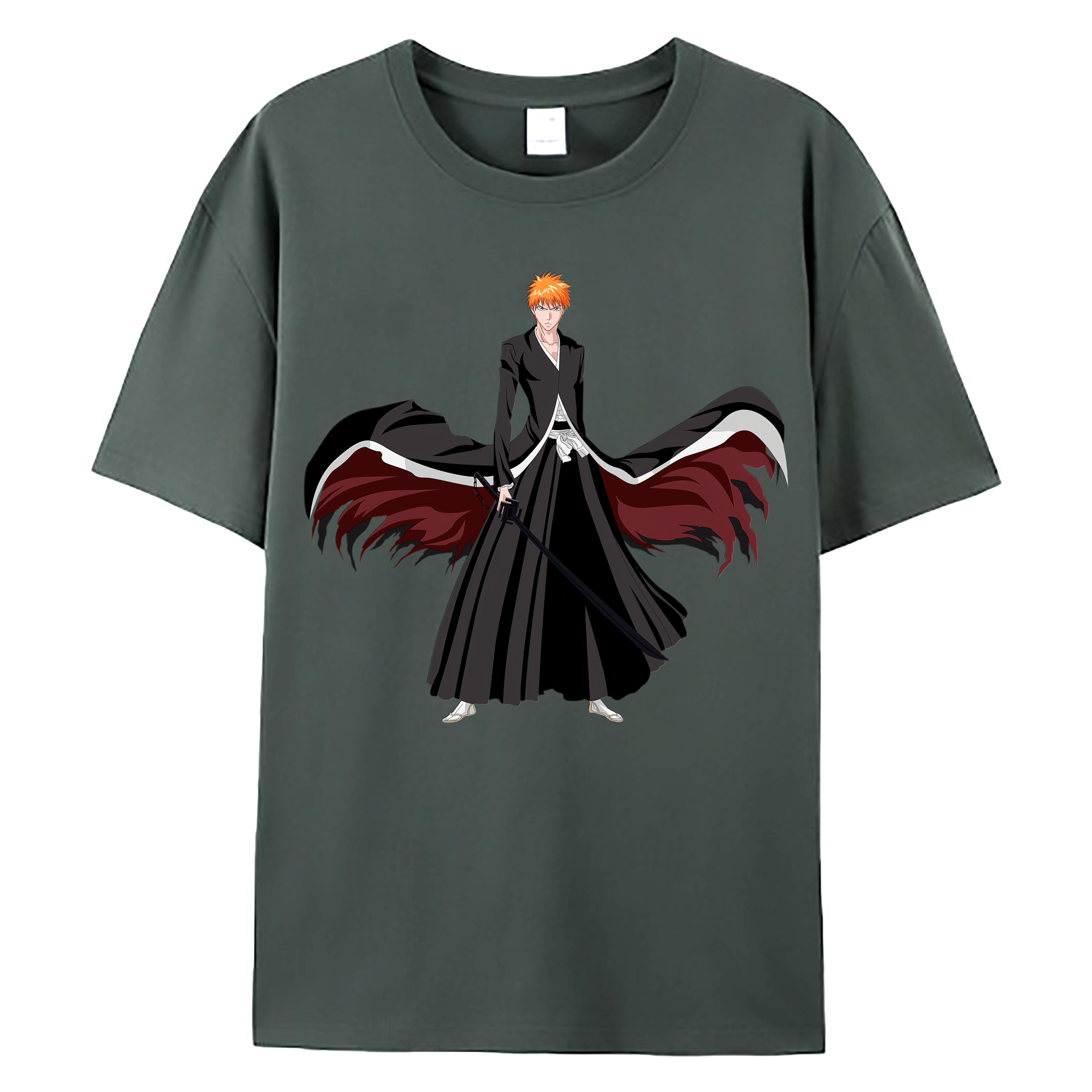 （画像用） ブリーチ 黒崎一護（くろさき いちご）BLEACH Kurosaki Ichigo 綿100％ メンズ半袖Tシャツ｜肌触りやわらか＆通気性
